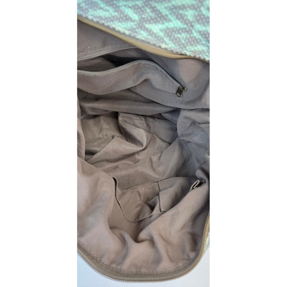 Woven Chevron Satchel Bag Mint Green Grey Braided Handles Crossbody Strap Boho - Picture 6 of 7